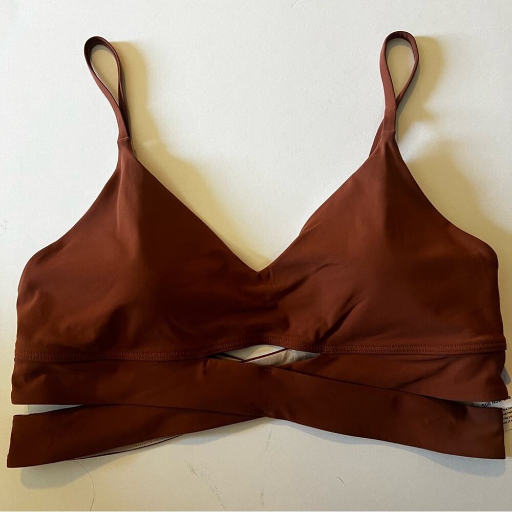 Lululemon Still Now Bra Wrap long line adjustable strap size 10 ancient copper